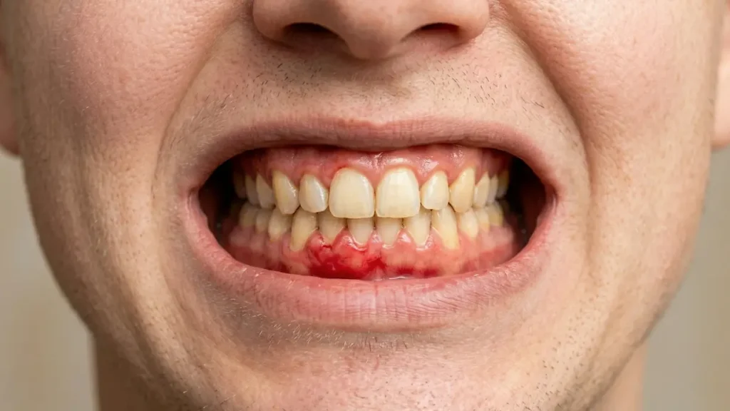 Persona sonriendo mostrando encías inflamadas